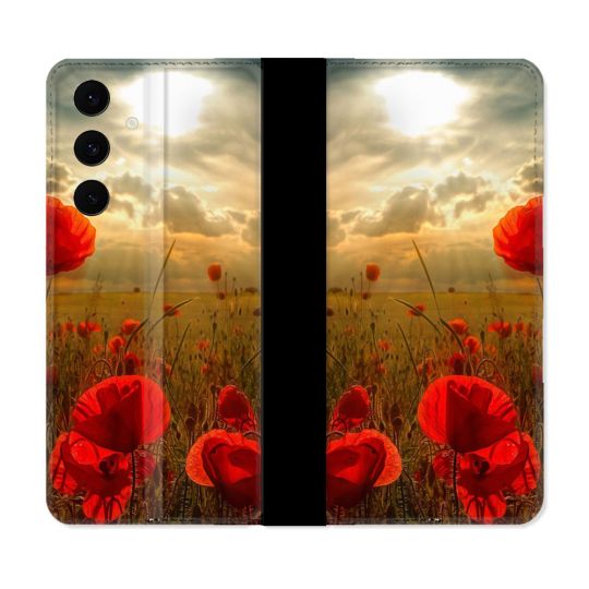 Housse Cuir Portefeuille Pour Samsung Galaxy S25 FE Fleur Coquelicot