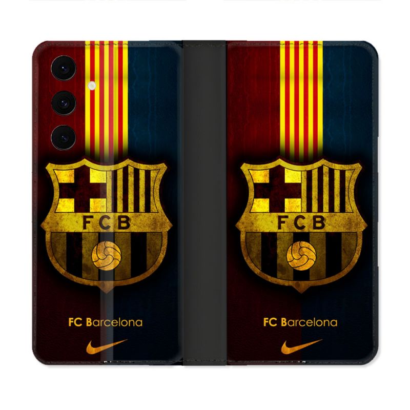 Housse Cuir Portefeuille Pour Samsung Galaxy S25 FE Foot FC Barcelone Vintage