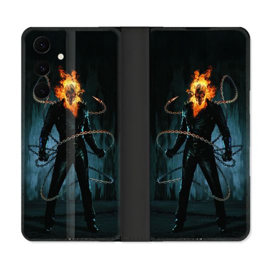 Housse Cuir Portefeuille Pour Samsung Galaxy S25 FE Ghost Rider