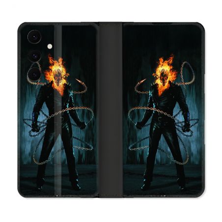 Housse Cuir Portefeuille Pour Samsung Galaxy S25 FE Ghost Rider