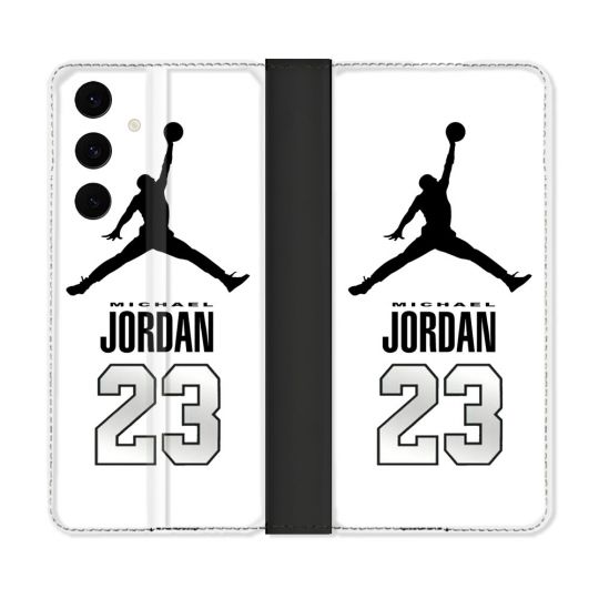 Housse Cuir Portefeuille Pour Samsung Galaxy S25 FE Jordan 23 Blanc