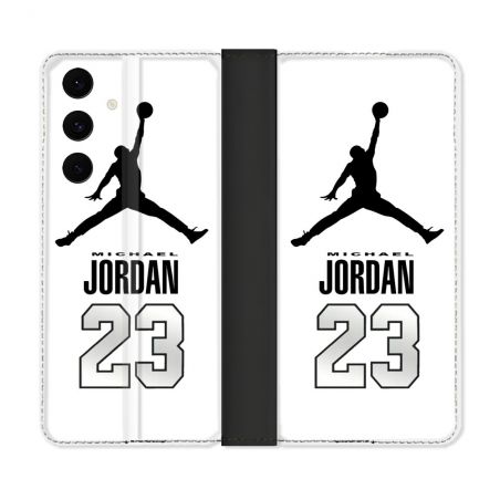 Housse Cuir Portefeuille Pour Samsung Galaxy S25 FE Jordan 23 Blanc