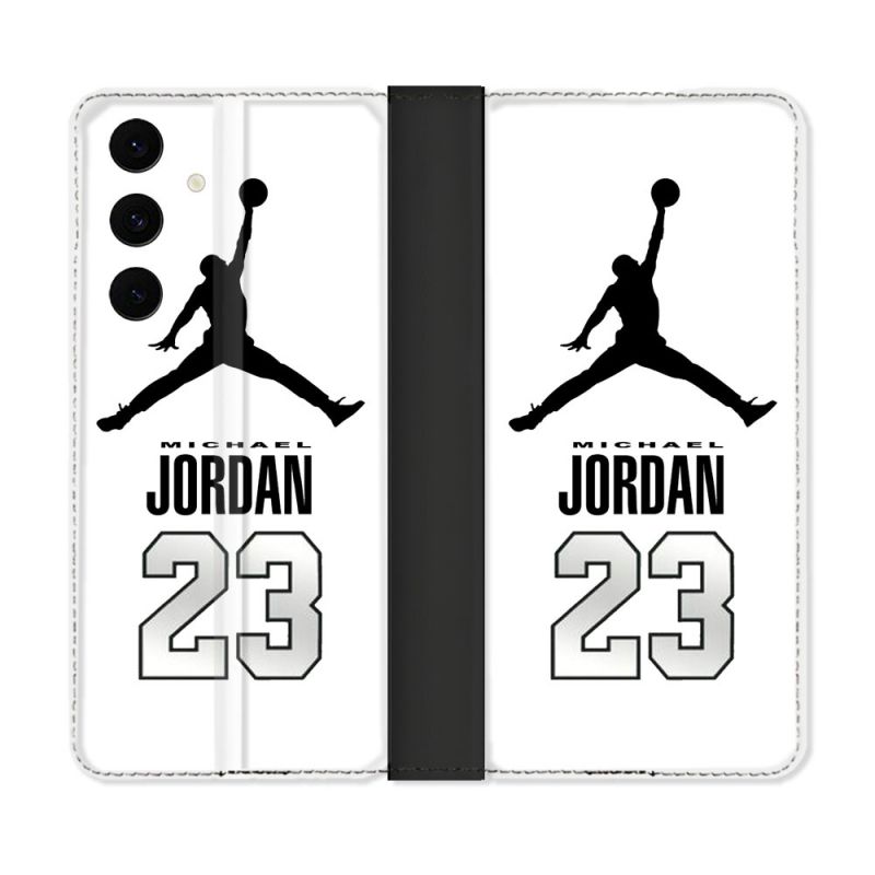Housse Cuir Portefeuille Pour Samsung Galaxy S25 FE Jordan 23 Blanc