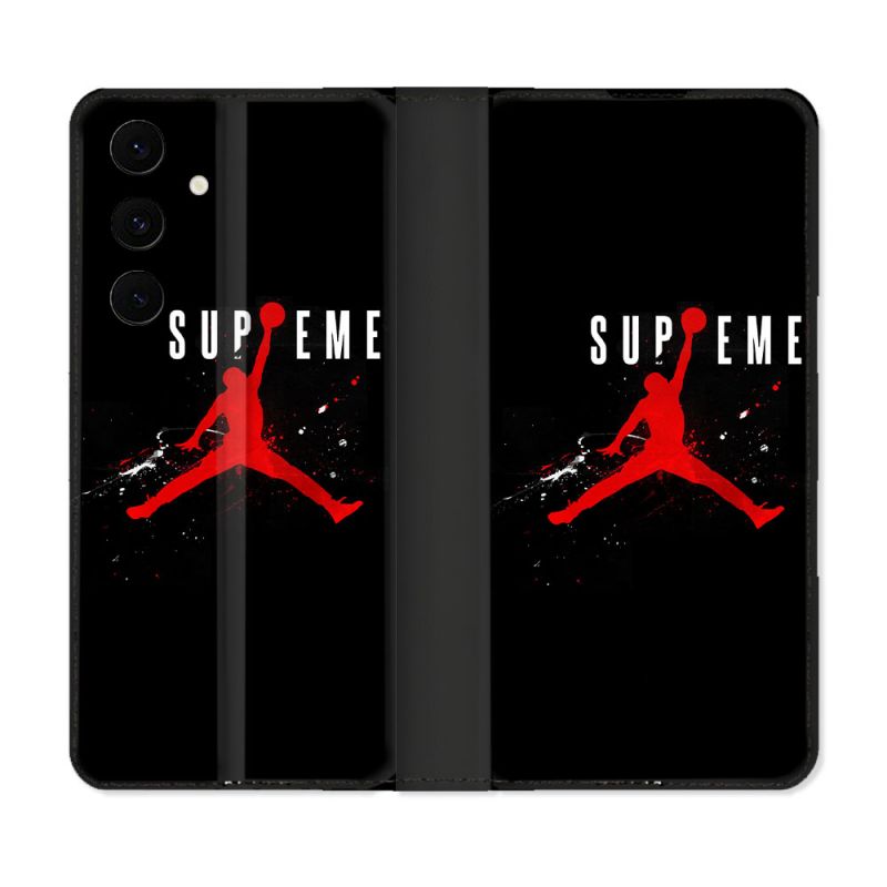 Housse Cuir Portefeuille Pour Samsung Galaxy S25 FE Jordan Supreme Noir