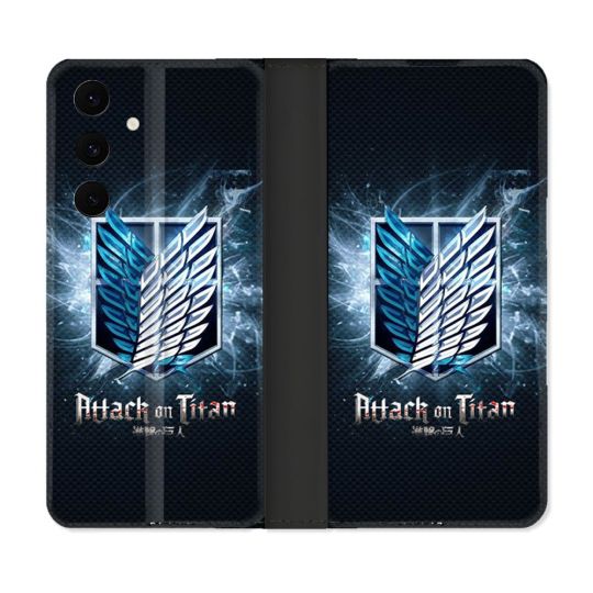 Housse Cuir Portefeuille Pour Samsung Galaxy S25 FE Manga Attaque Titans Noir