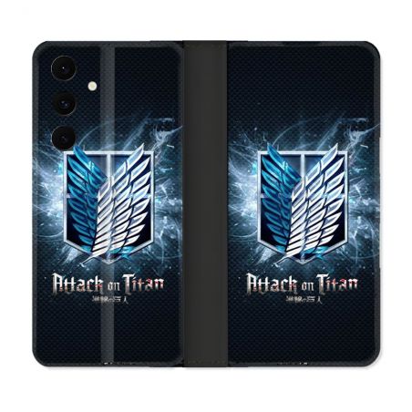 Housse Cuir Portefeuille Pour Samsung Galaxy S25 FE Manga Attaque Titans Noir