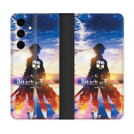 Housse Cuir Portefeuille Pour Samsung Galaxy S25 FE Manga Attaque Titans Soleil