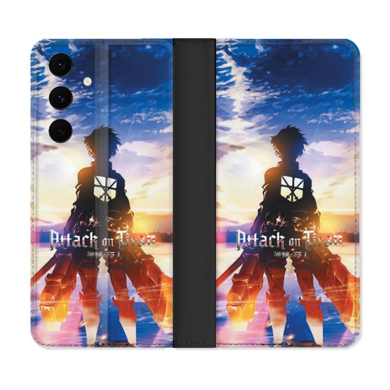 Housse Cuir Portefeuille Pour Samsung Galaxy S25 FE Manga Attaque Titans Soleil