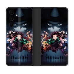 Housse Cuir Portefeuille Pour Samsung Galaxy S25 FE Manga Demon Slayer Noir