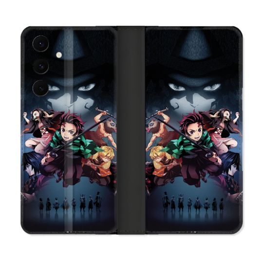 Housse Cuir Portefeuille Pour Samsung Galaxy S25 FE Manga Demon Slayer Noir