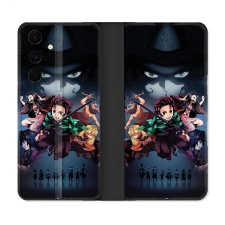 Housse Cuir Portefeuille Pour Samsung Galaxy S25 FE Manga Demon Slayer Noir