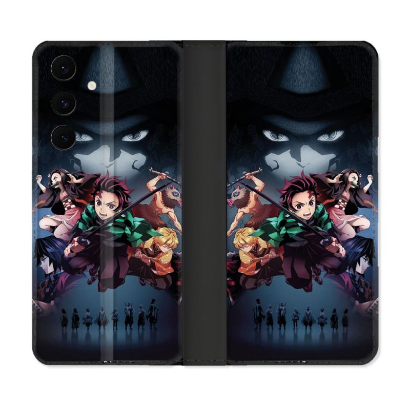 Housse Cuir Portefeuille Pour Samsung Galaxy S25 FE Manga Demon Slayer Noir