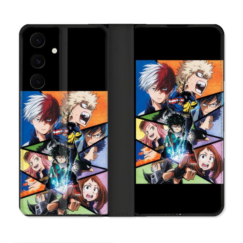 Housse Cuir Portefeuille Pour Samsung Galaxy S25 FE Manga My Hero Academia Noir