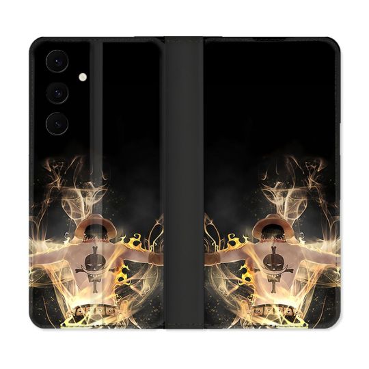 Housse Cuir Portefeuille Pour Samsung Galaxy S25 FE Manga One Piece Ace Noir