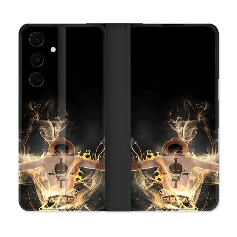 Housse Cuir Portefeuille Pour Samsung Galaxy S25 FE Manga One Piece Ace Noir