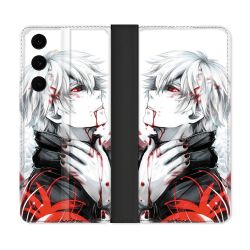 Housse Cuir Portefeuille Pour Samsung Galaxy S25 FE Manga Tokyo Ghoul Kaneki Blanc