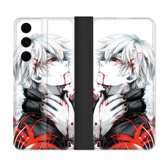 Housse Cuir Portefeuille Pour Samsung Galaxy S25 FE Manga Tokyo Ghoul Kaneki Blanc