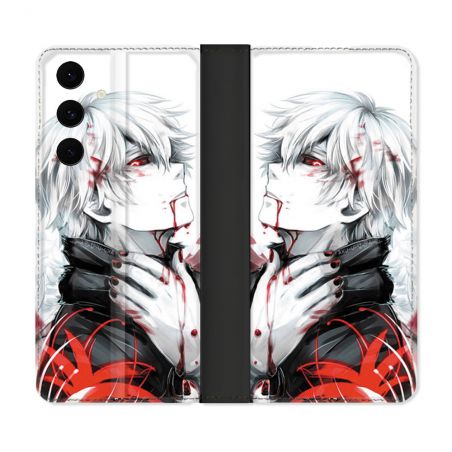 Housse Cuir Portefeuille Pour Samsung Galaxy S25 FE Manga Tokyo Ghoul Kaneki Blanc