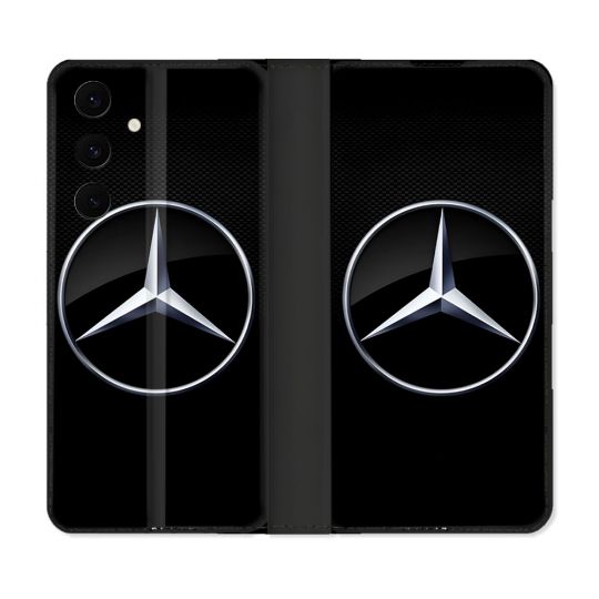 Housse Cuir Portefeuille Pour Samsung Galaxy S25 FE Mercedes Carbone