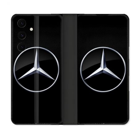 Housse Cuir Portefeuille Pour Samsung Galaxy S25 FE Mercedes Carbone