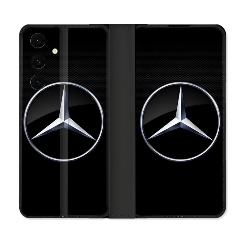 Housse Cuir Portefeuille Pour Samsung Galaxy S25 FE Mercedes Carbone