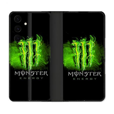 Housse Cuir Portefeuille Pour Samsung Galaxy S25 FE Monster Energy Vert