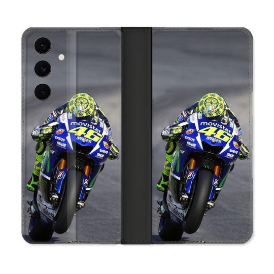 Housse Cuir Portefeuille Pour Samsung Galaxy S25 FE Moto Course GP Wheeling 46