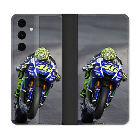 Housse Cuir Portefeuille Pour Samsung Galaxy S25 FE Moto Course GP Wheeling 46