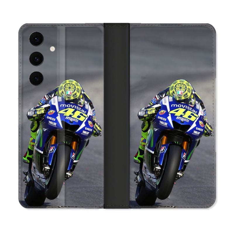 Housse Cuir Portefeuille Pour Samsung Galaxy S25 FE Moto Course GP Wheeling 46