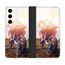 Housse Cuir Portefeuille Pour Samsung Galaxy S25 FE Moto Cross Soleil