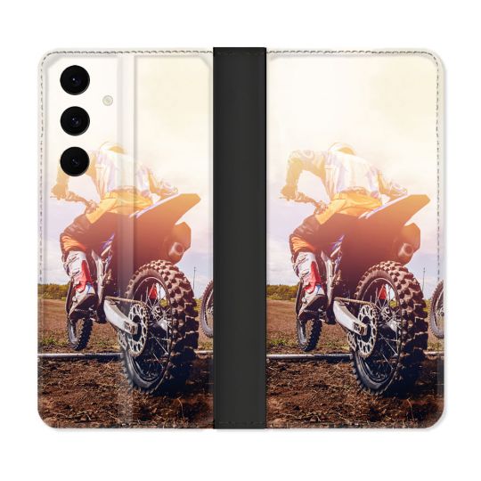 Housse Cuir Portefeuille Pour Samsung Galaxy S25 FE Moto Cross Soleil