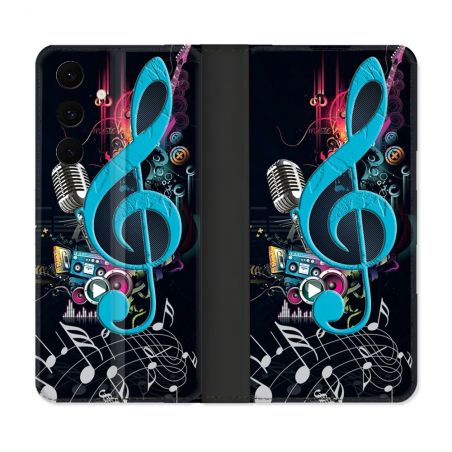Housse Cuir Portefeuille Pour Samsung Galaxy S25 FE Musique Cle Sol Bleu