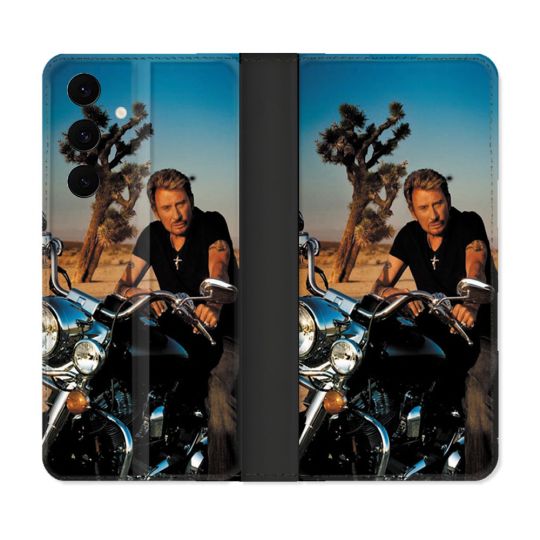 Housse Cuir Portefeuille Pour Samsung Galaxy S25 FE Musique Johnny Hallyday Moto
