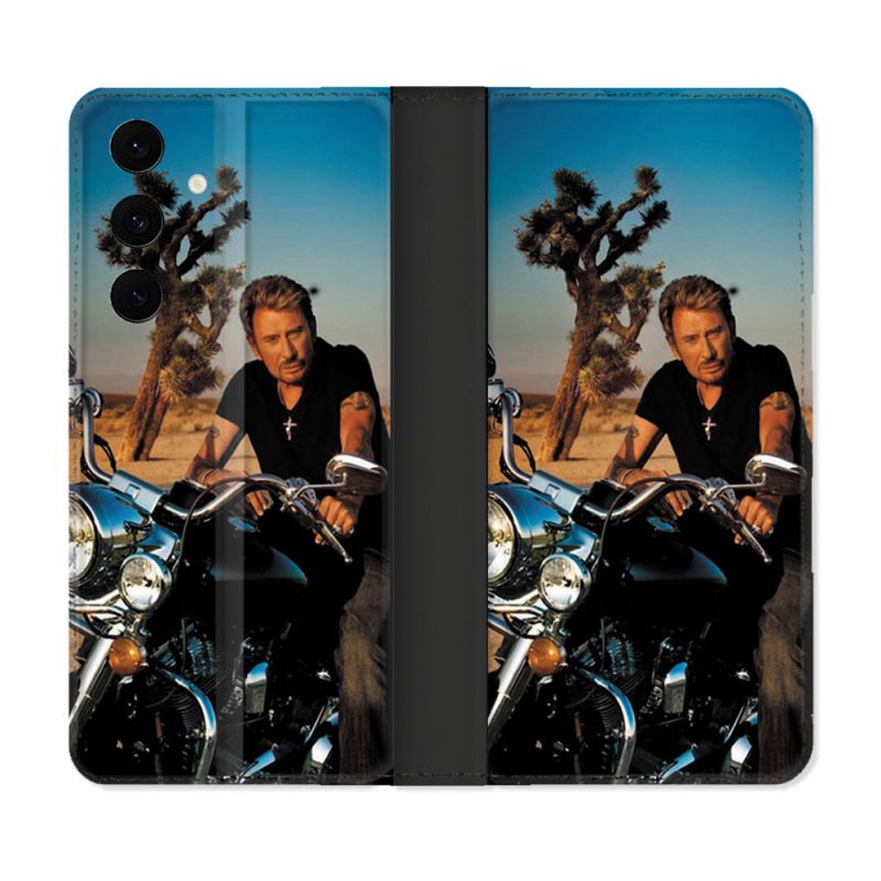 Housse Cuir Portefeuille Pour Samsung Galaxy S25 FE Musique Johnny Hallyday Moto
