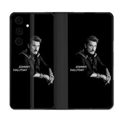 Housse Cuir Portefeuille Pour Samsung Galaxy S25 FE Musique Johnny Hallyday Noir