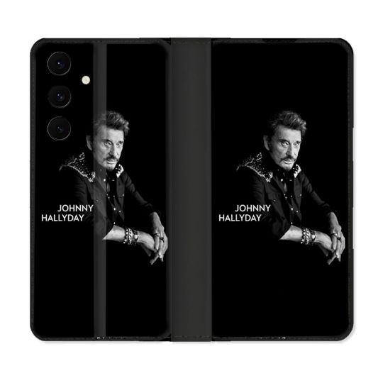 Housse Cuir Portefeuille Pour Samsung Galaxy S25 FE Musique Johnny Hallyday Noir
