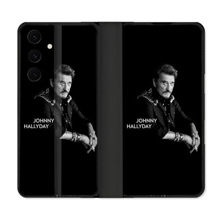 Housse Cuir Portefeuille Pour Samsung Galaxy S25 FE Musique Johnny Hallyday Noir