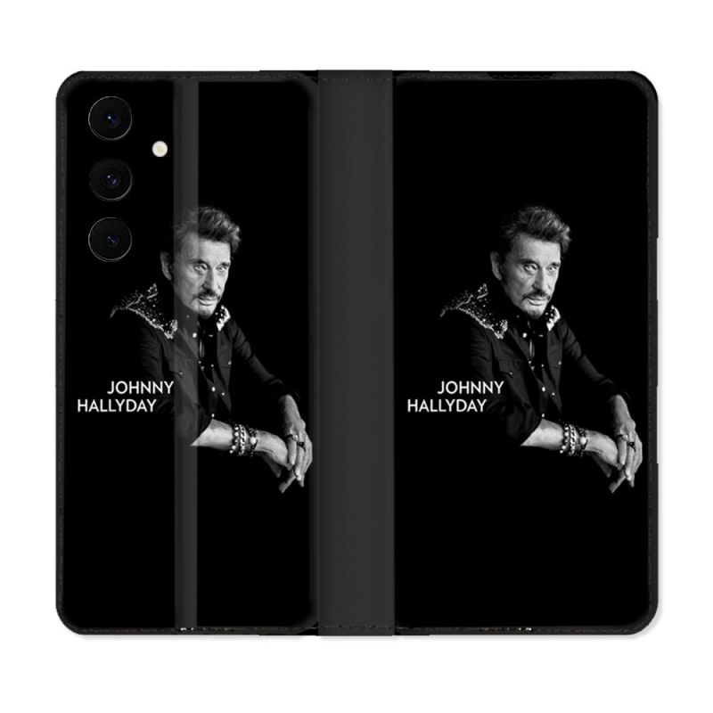 Housse Cuir Portefeuille Pour Samsung Galaxy S25 FE Musique Johnny Hallyday Noir