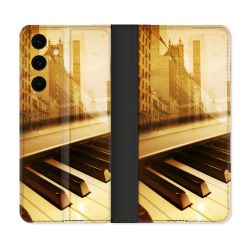 Housse Cuir Portefeuille Pour Samsung Galaxy S25 FE Musique Piano Retro