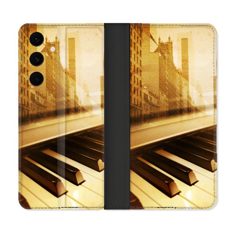Housse Cuir Portefeuille Pour Samsung Galaxy S25 FE Musique Piano Retro