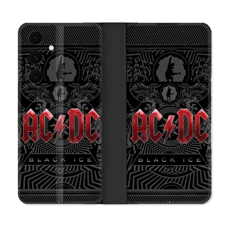Housse Cuir Portefeuille Pour Samsung Galaxy S25 FE Musique Rock ACDC Rouge