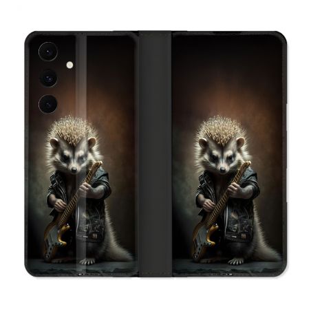 Housse Cuir Portefeuille Pour Samsung Galaxy S25 FE Musique Rock Herisson