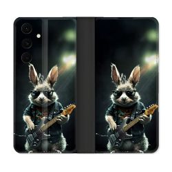 Housse Cuir Portefeuille Pour Samsung Galaxy S25 FE Musique Rock Lapin