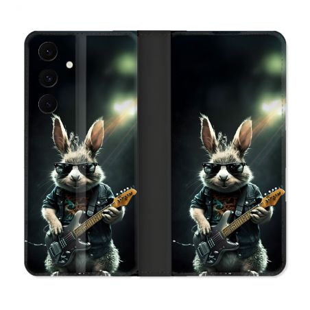 Housse Cuir Portefeuille Pour Samsung Galaxy S25 FE Musique Rock Lapin
