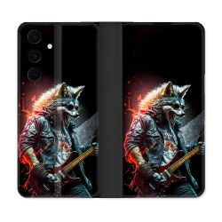 Housse Cuir Portefeuille Pour Samsung Galaxy S25 FE Musique Rock Loup