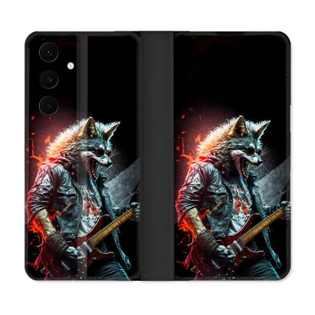 Housse Cuir Portefeuille Pour Samsung Galaxy S25 FE Musique Rock Loup
