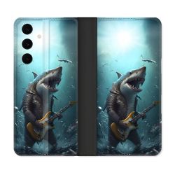 Housse Cuir Portefeuille Pour Samsung Galaxy S25 FE Musique Rock Requin