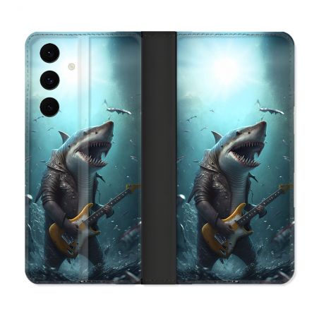 Housse Cuir Portefeuille Pour Samsung Galaxy S25 FE Musique Rock Requin