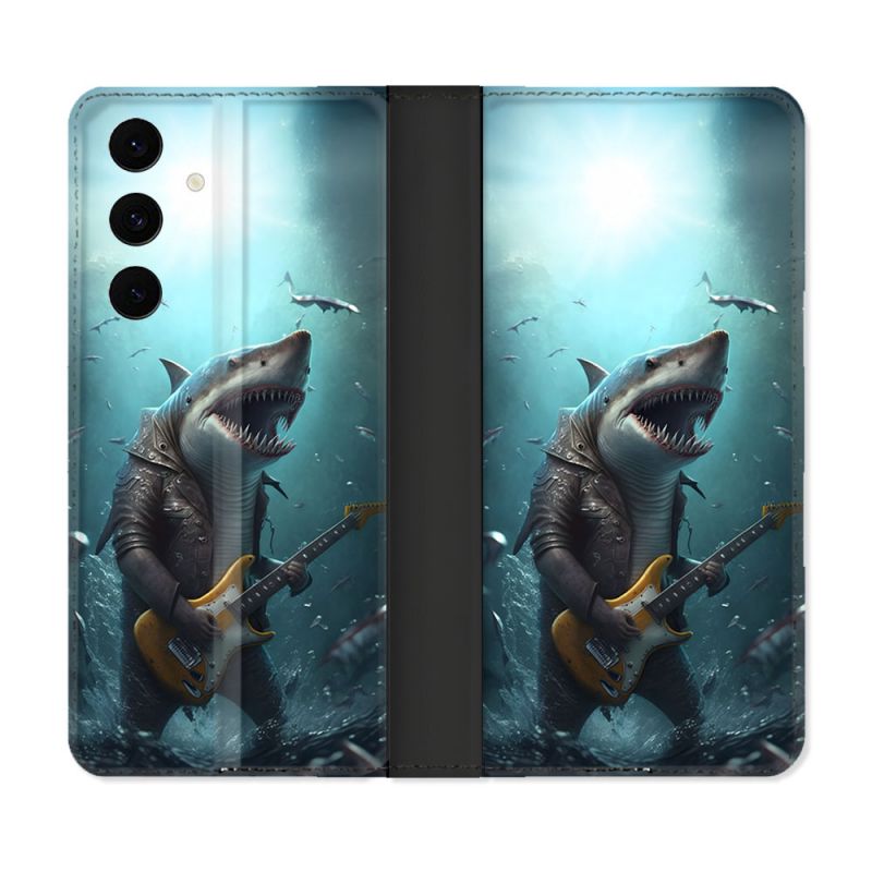 Housse Cuir Portefeuille Pour Samsung Galaxy S25 FE Musique Rock Requin
