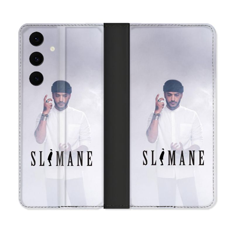 Housse Cuir Portefeuille Pour Samsung Galaxy S25 FE Musique Slimane Blanc